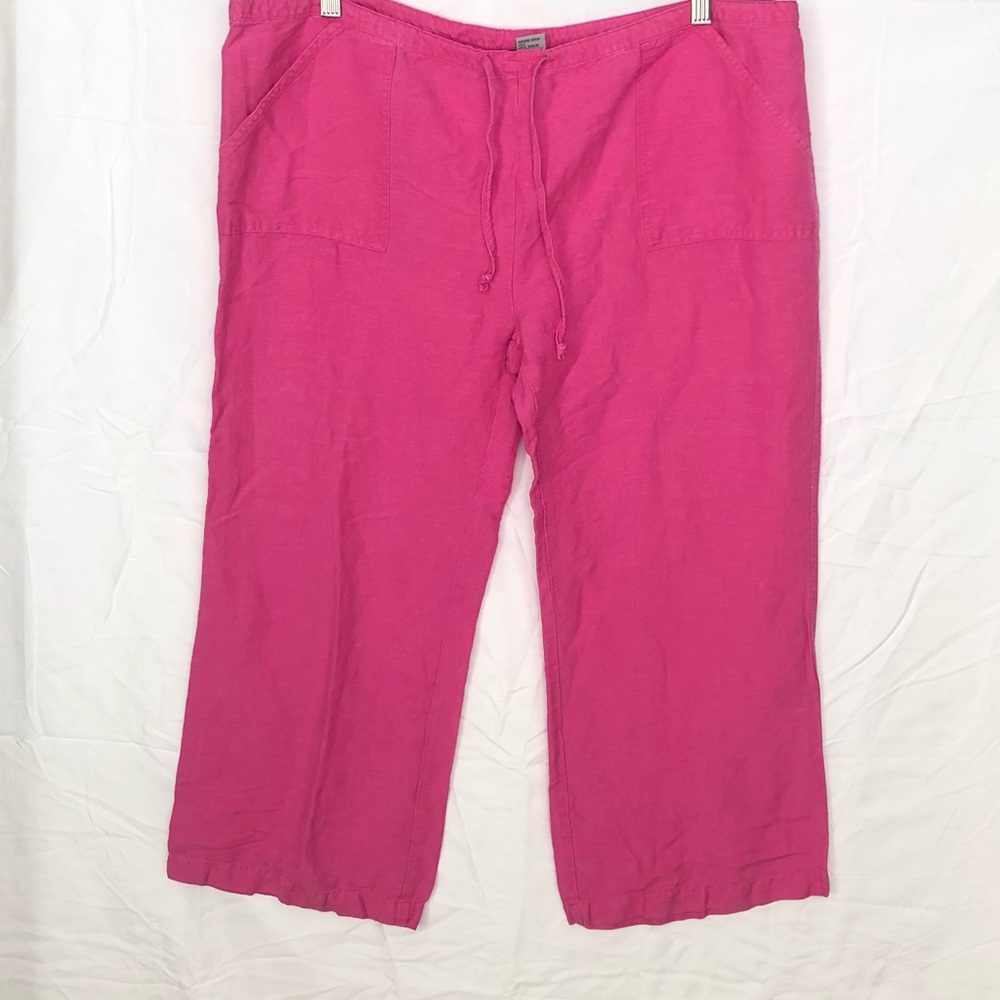 Voice Bright Pink Drawstring Linen Blend Crop Pants Womens XL.
